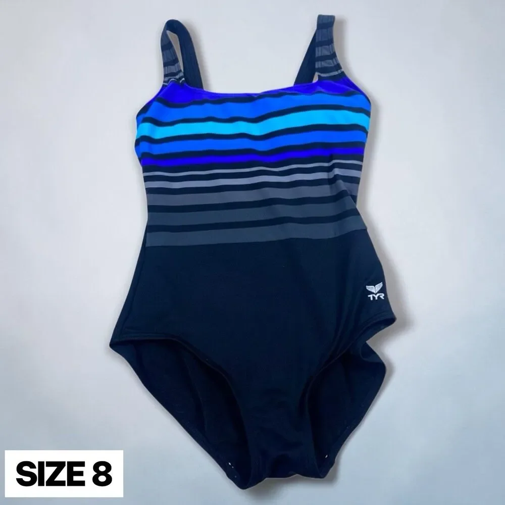 TYR Women DELRAY Aqua ControlFit 1pc SwimSuit - Navy Turquoise‎ - Size 8 - $80